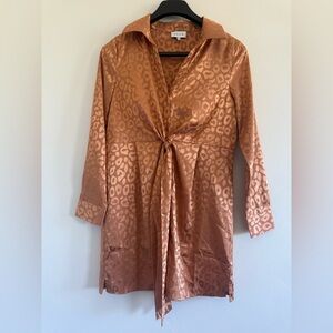 Satin Leopard Print Robe Tan long sleeve Womens size S